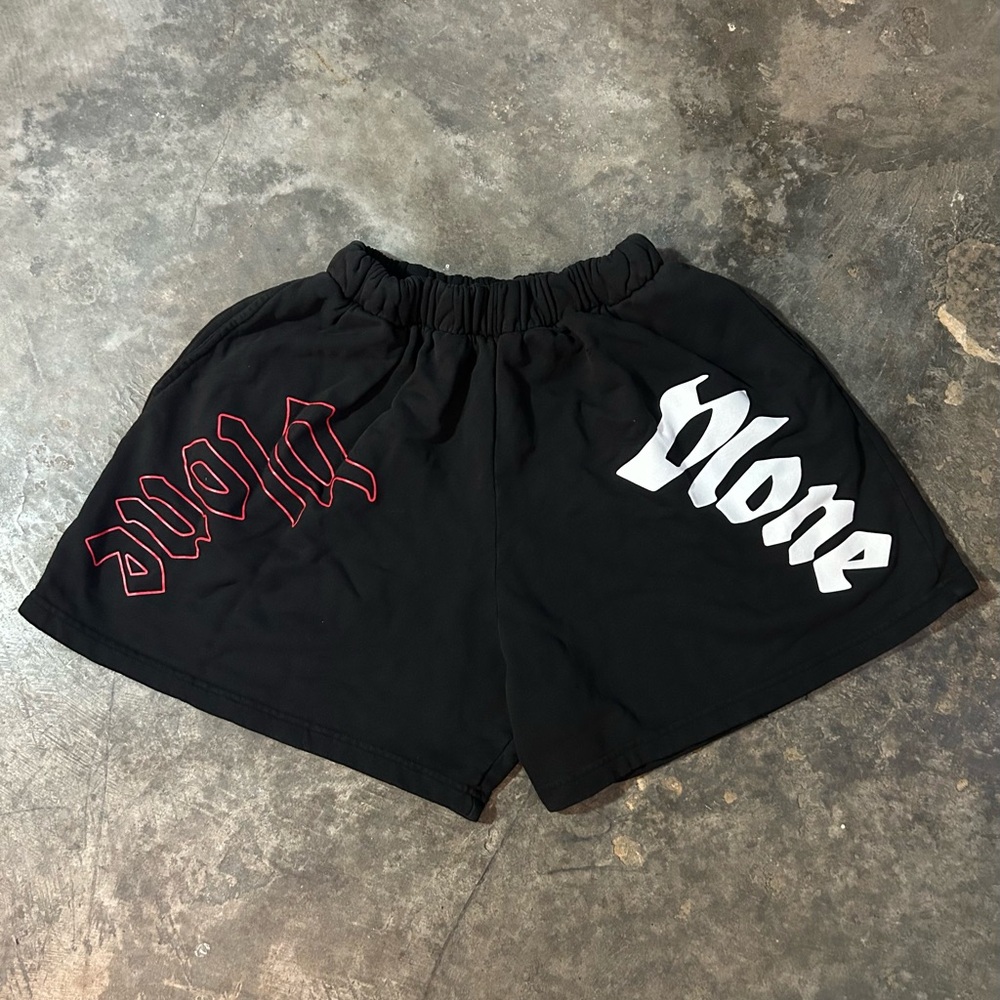 VLONE Black Shorts with Red and White Graphics